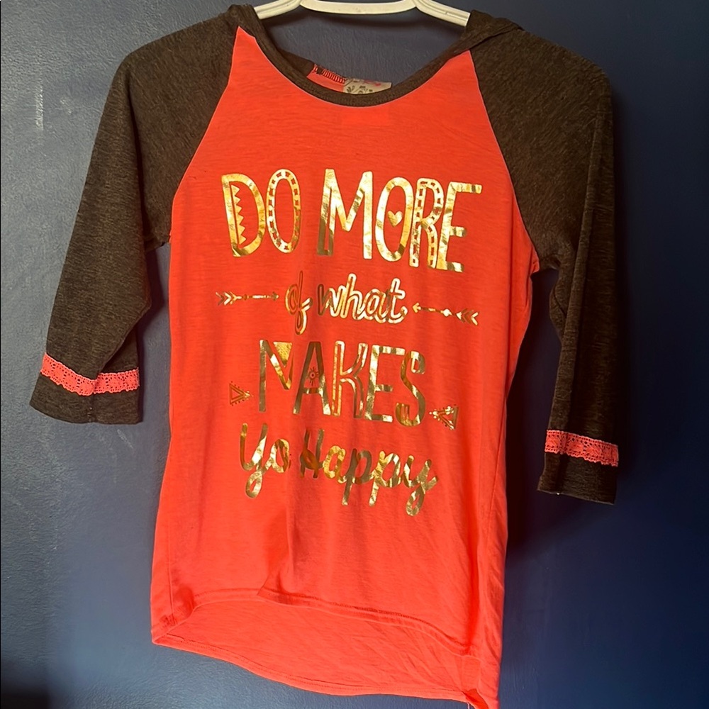 Kids Graphic Hooded, Raglan Sleeve Shirt - Coral and Grey